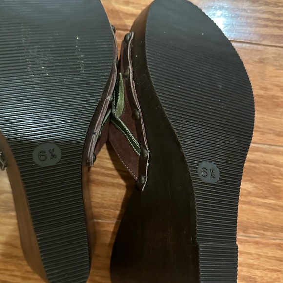 Coach Floral Suede Patchwork Wooden Wedge Sandal Size 6.5 - Picture 15 of 15